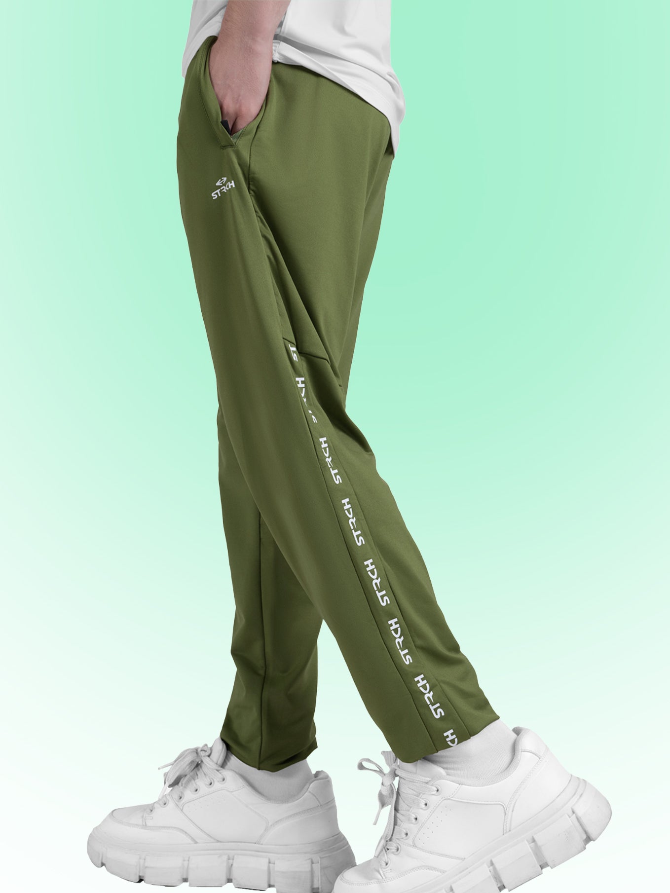 Buy Mens Olive Track Pant With Pockets Online Power Stride Gym Trackpants Strch India