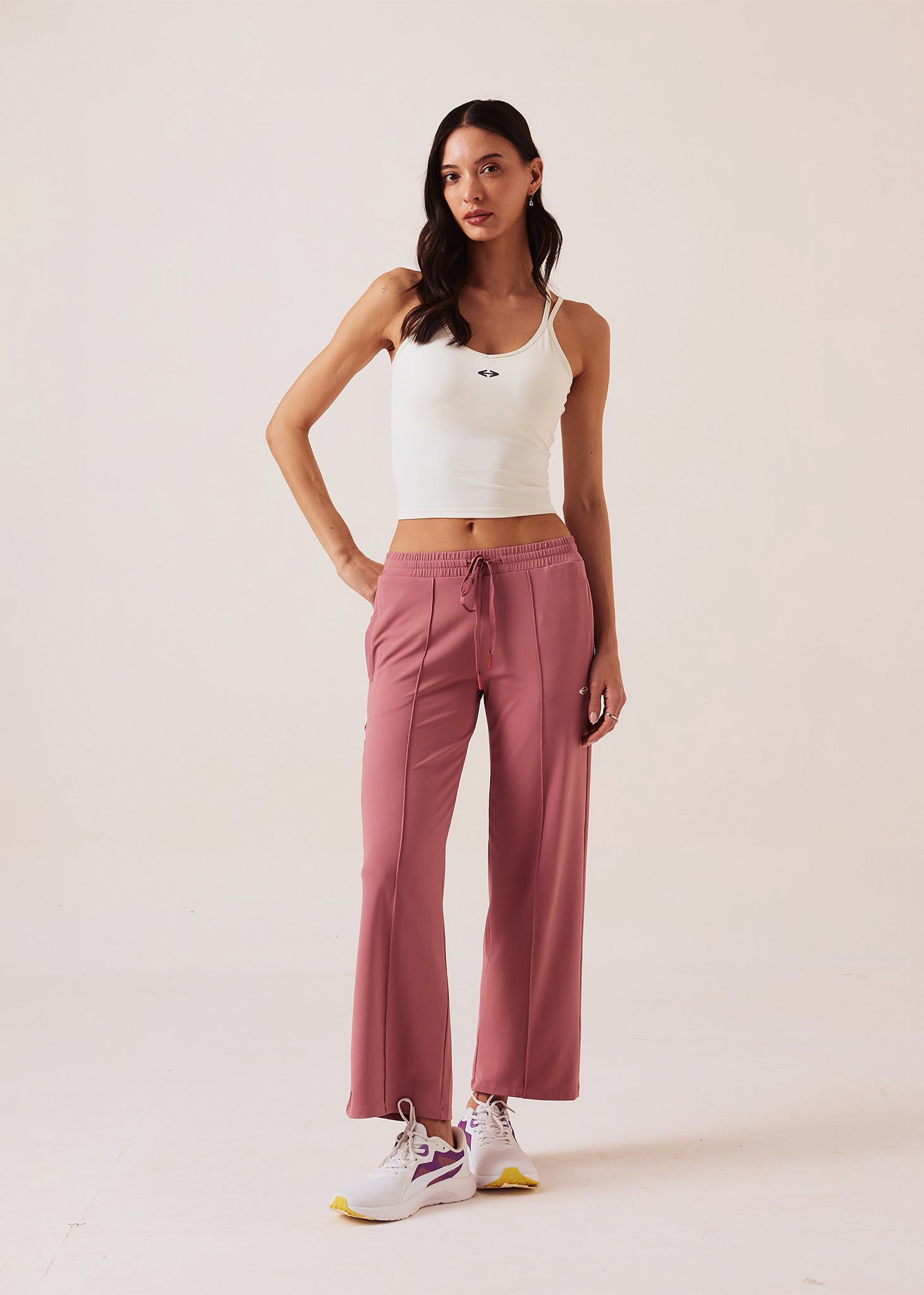 Womens High Waist Flare Pants - Rose Pink - L