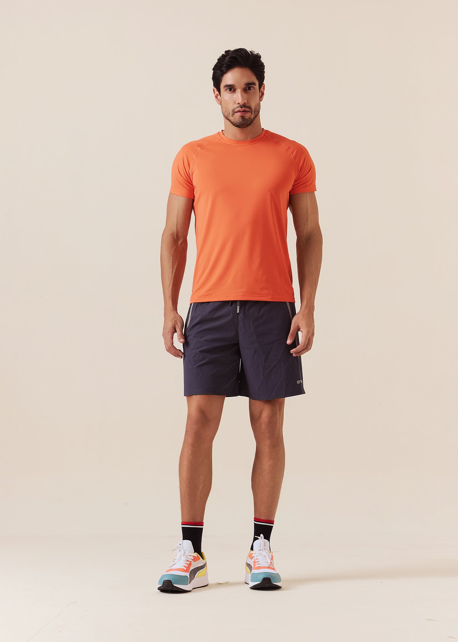 Mens Dual Zip Pocket Shorts - Charcoal Blue