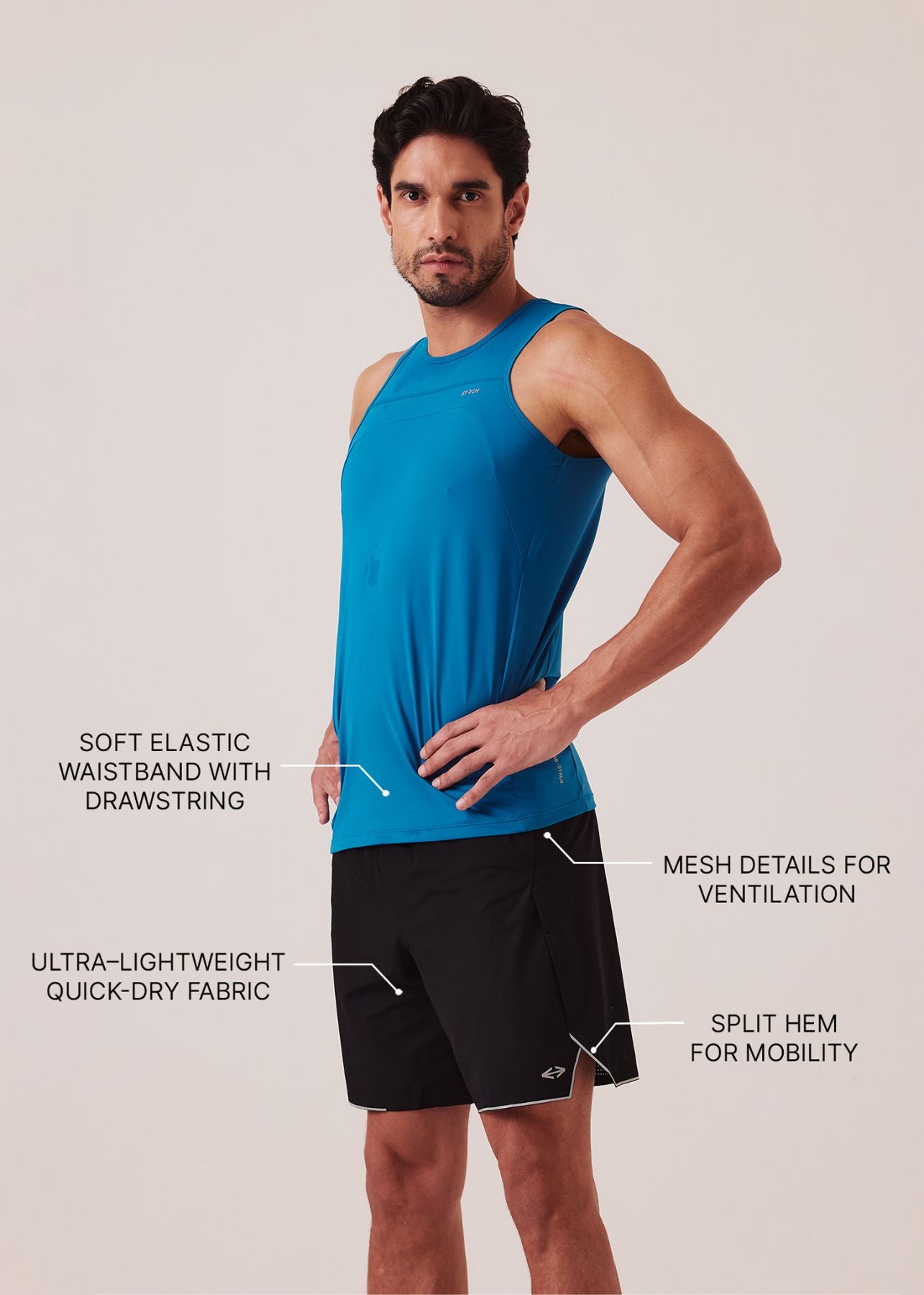 Mens Split Hem Gym Shorts - Jet Black