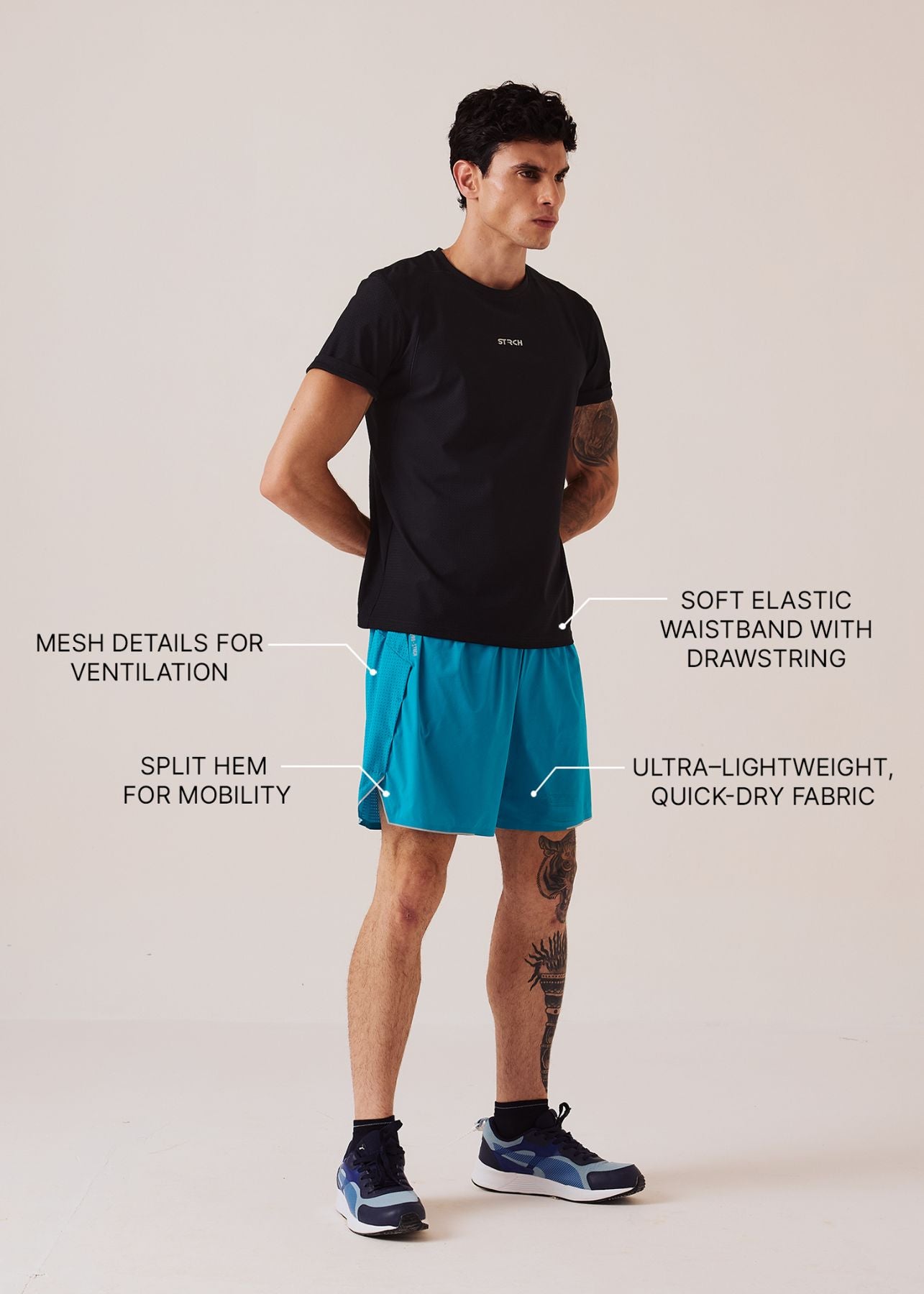 Mens Split Hem Gym Shorts - Ocean Teal