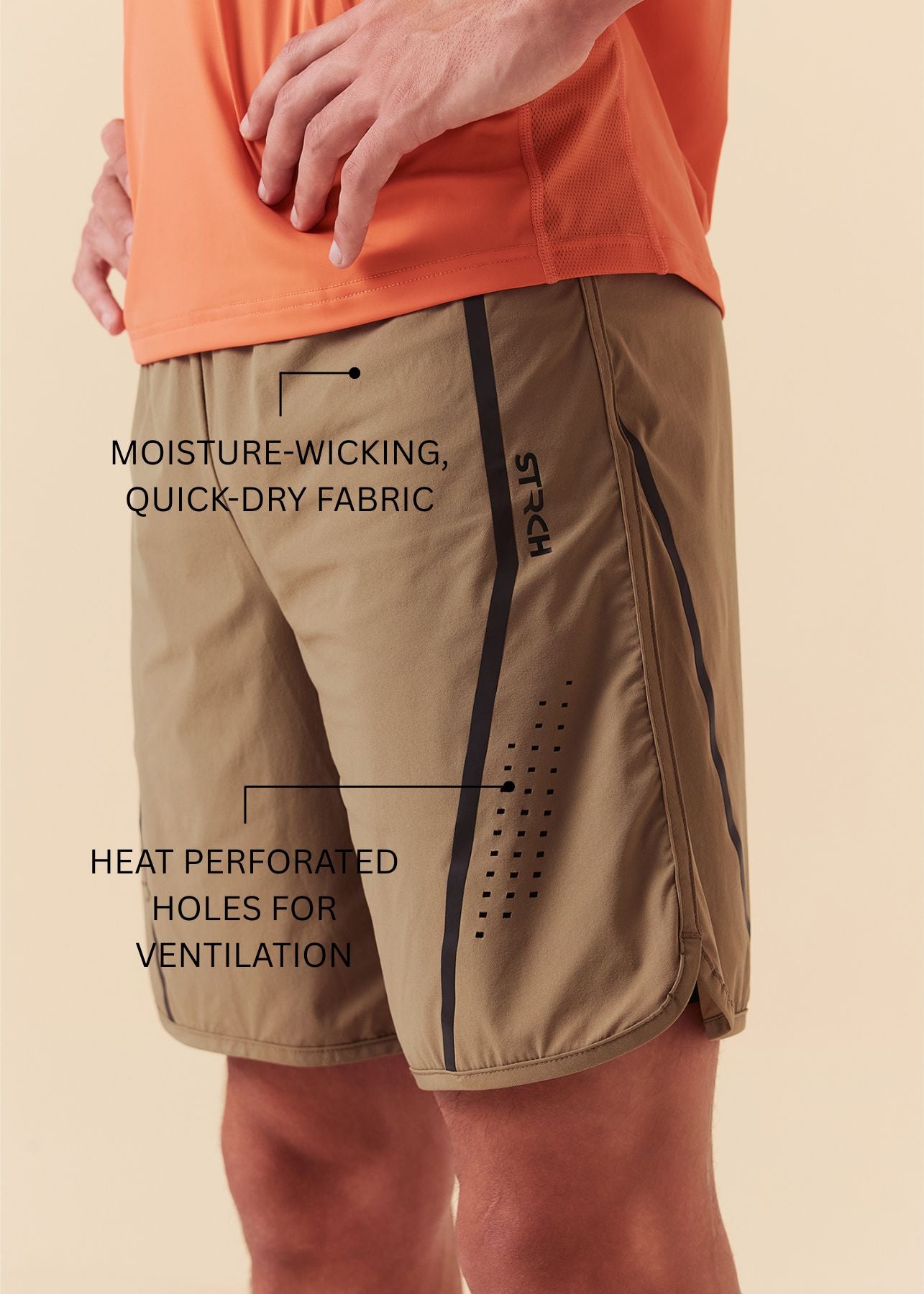 Mens Breathable Active Shorts - Khaki